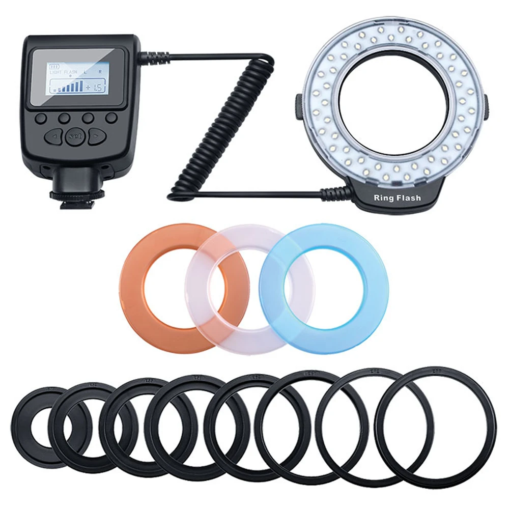 Macro LED Ring Flash Bundle With 8 Adapter Ring For Nikon Olympus Panasonic DSLR Camera Flash V HD130 Photographic accessories