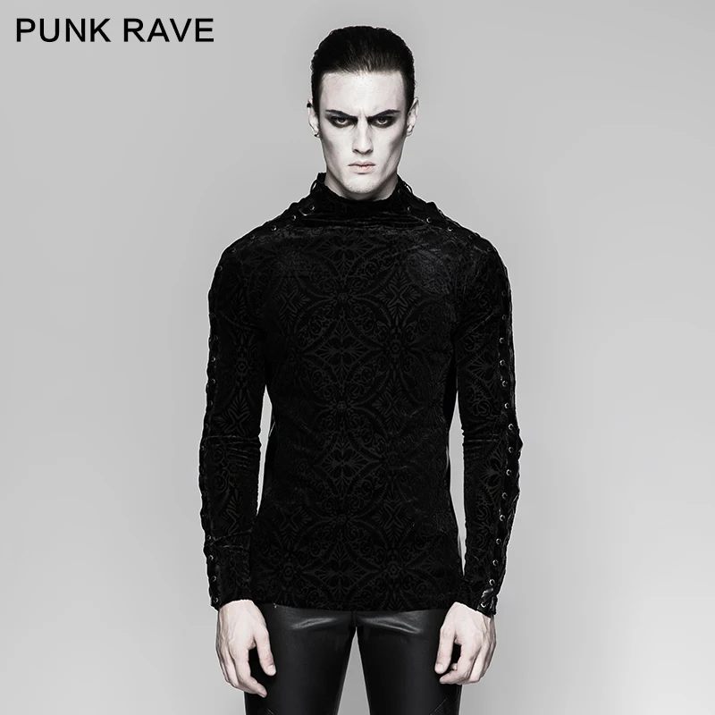 

PUNK RAVE Men's Punk Rock Personality T-shirt Gothic fashion Long Sleeve Casual tops Men Personality Winter T-shirt