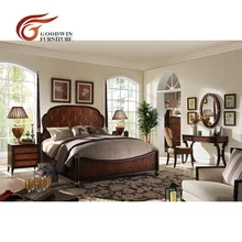 Королевская кровать королевского размера, роскошная мебель для спальни, сделанная лириодендроном, деревянная и Ночная подставка и столик с зеркалом WA397