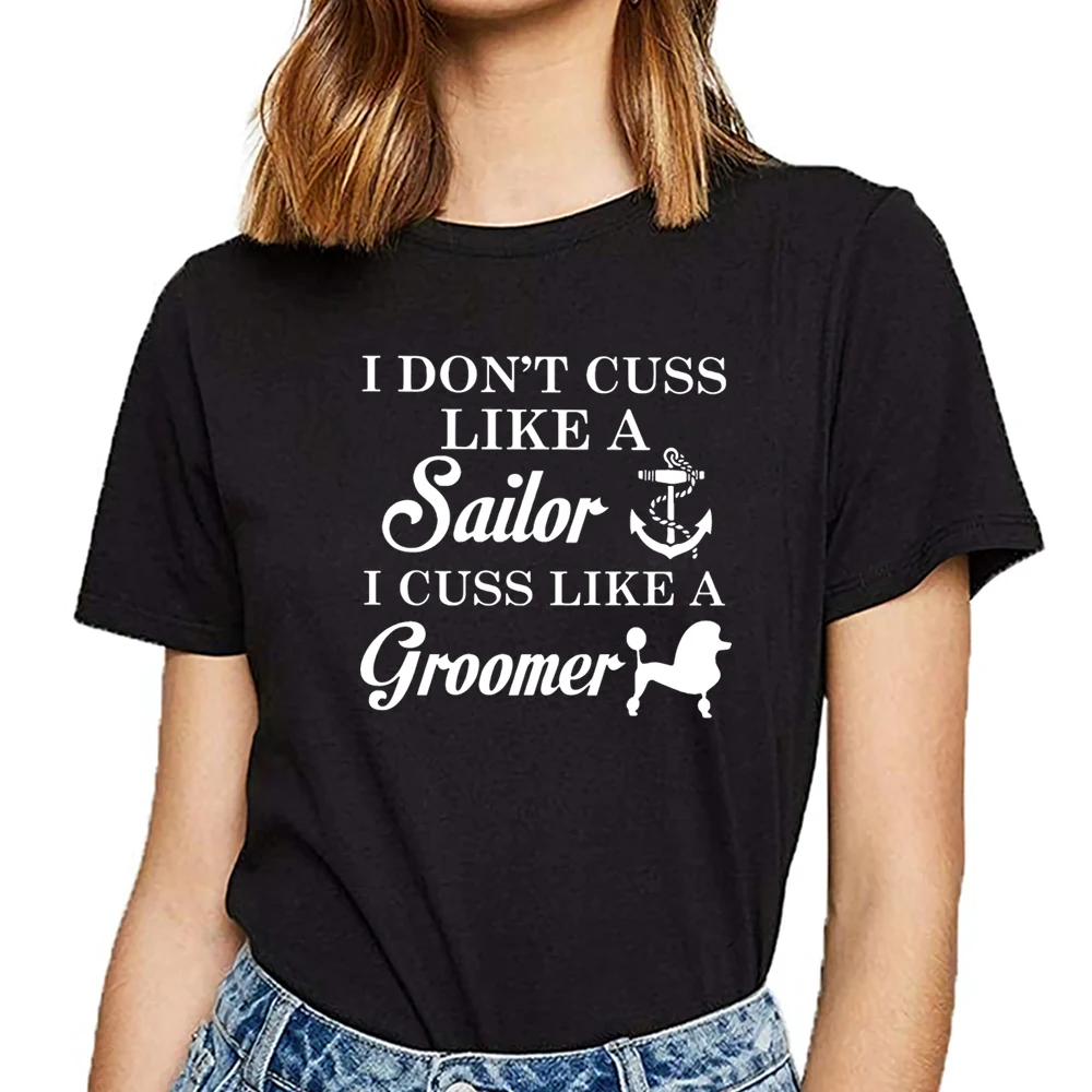 Женская футболка летняя хлопковая с надписью i dont cuss like a sailor groomer Harajuku|Футболки| |