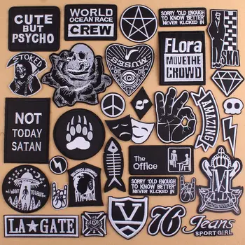 

Black and White Embroidered Patches for clothing Stripes Appliques Iron on Patches on Clothes Letter Stickers Badge Punk Patch