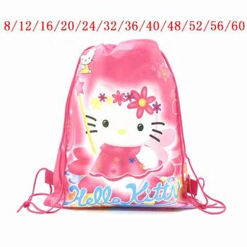 

8/60Pcs Hello Kitty Cartoon Drawstring Kids Favor School Bag Non-woven Fabrics Storage Gift Bags Backpack Lightweight Portable