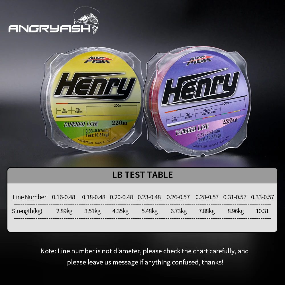 Angryfish Sport Fishing Line Nylon Tapered Line 220m Henry Series Popular Strong Strength fishing line