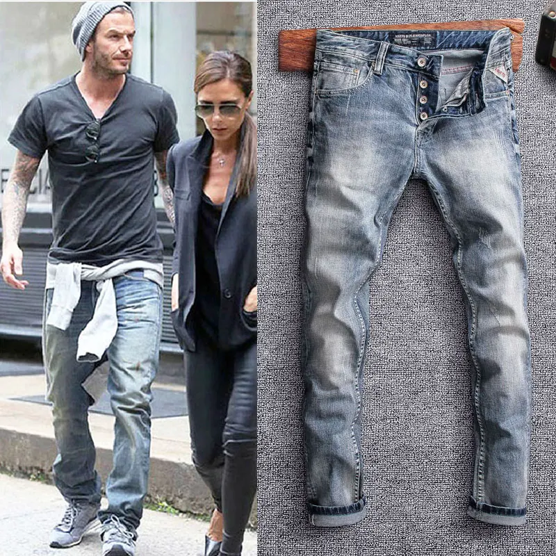 

Light Blue Fashion Men Jeans Italian Classic Style Simple Denim Buttons Pants Balplein Brand Jeans Men Slim Biker Jeans Homme