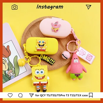 

Cartoon Silicone Cover for QCY T5 T5S T5Pro Case for QCY T3 Bluetooth Earphone Protect Cover Decor Keyring for QCY T1S T1X Bag