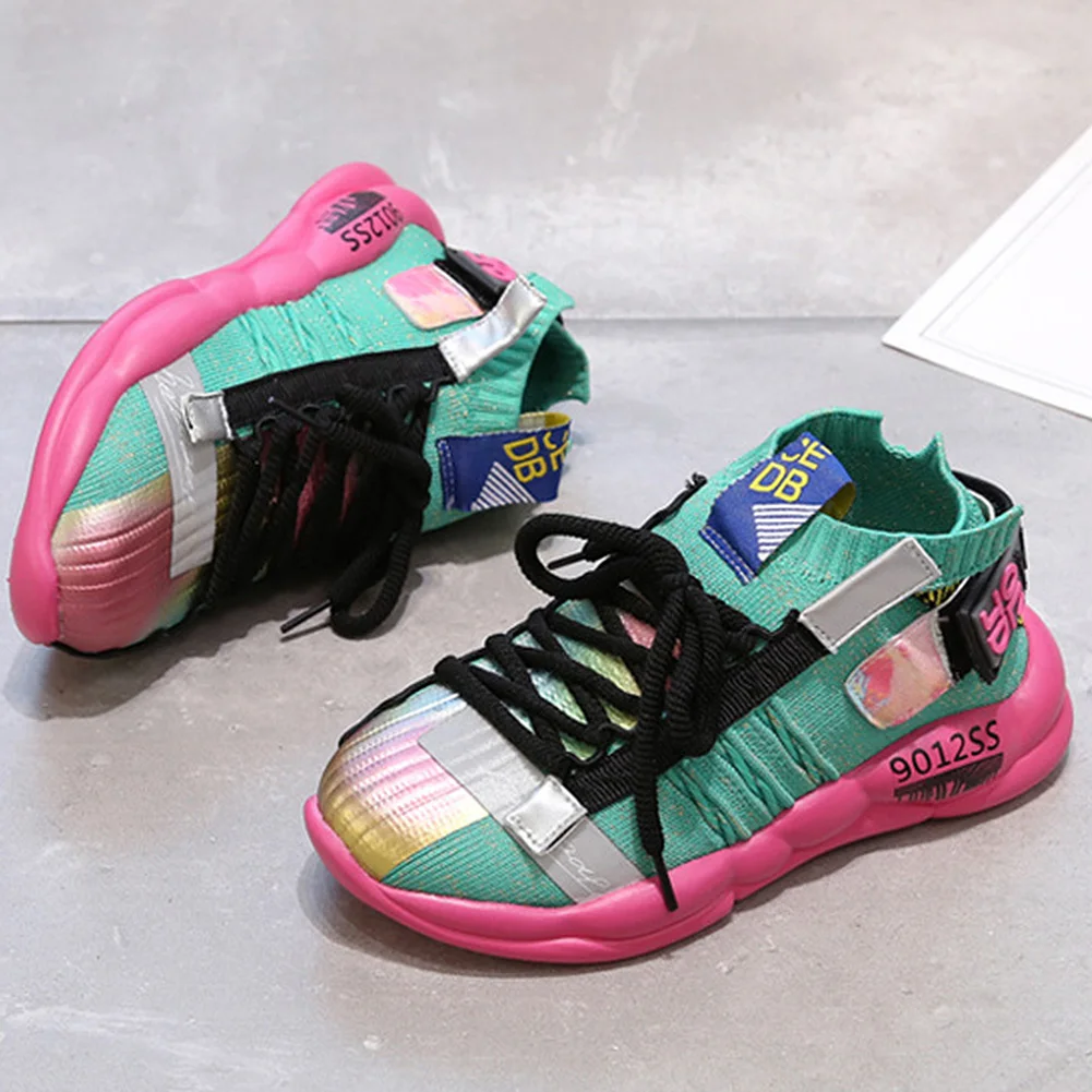 New Autumn Children Shoes Unisex Toddler Girls Sneakers Stretch Fabric Breathable Fashion Casual Kids Shoes Size 30-39
