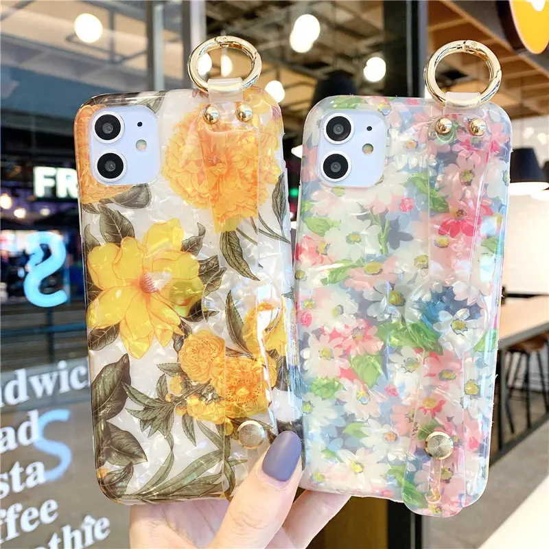 For Iphone 11 Pro Coach Style Flower Wrist Strap Soft Phone Case For Iphone Xs Max Xr X 8 Plus 7 6s Shivering Shell Cover Phone Case Covers Aliexpress