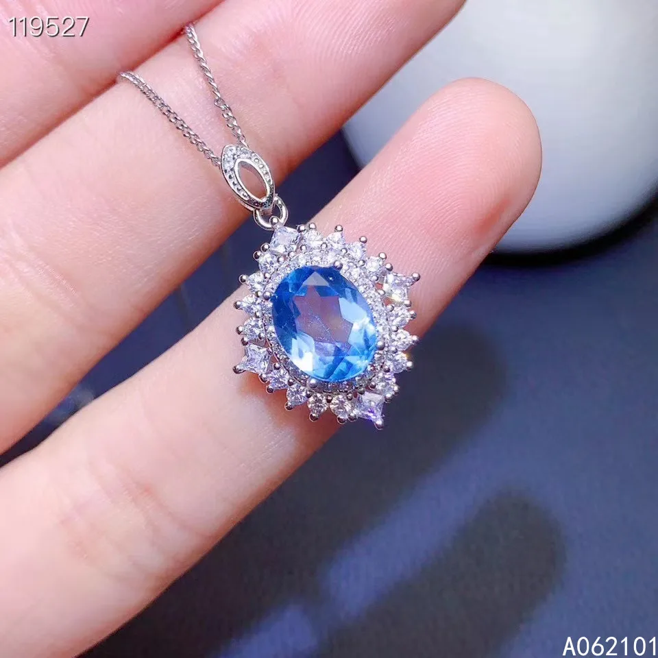 

KJJEAXCMY fine Jewelry 925 Sterling Silver Natural blue topaz Girl noble Pendant Necklace Support Test Chinese style with box