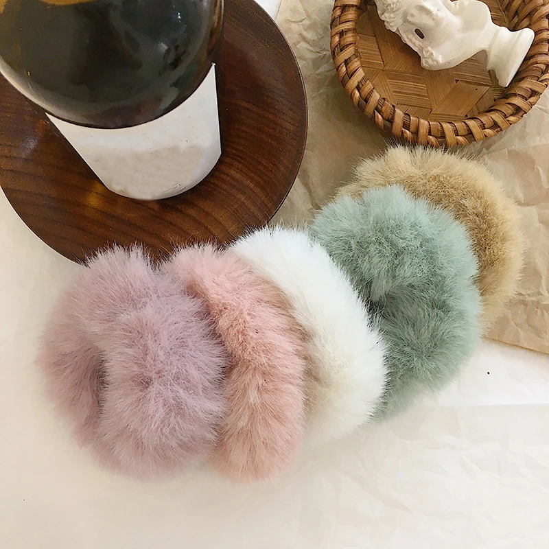 True Rabbit Fur Scrunchie Plush Hair Rope Soft Elastic Hair Bands Cute Women Girls Ponytail Hair Holder Fashion Hair Accessories