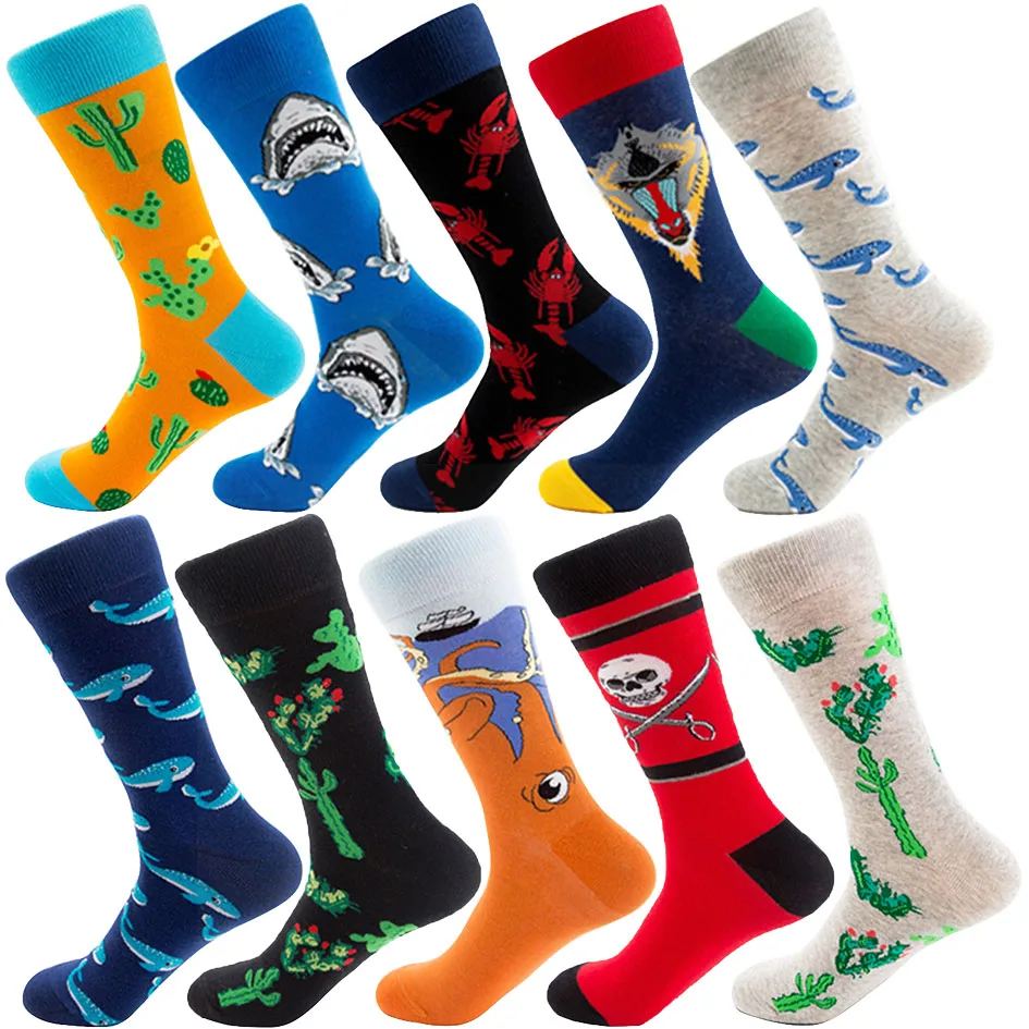 

2019 date men dress color comfortable pair roller skateboard for causal reason funny wedding socks socks shark Octopus pirate