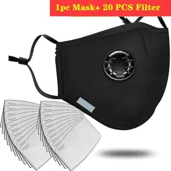 

20 PCS Filter +mask Fashion Washable Reusable Mask Anti Pollution PM2.5 Mouth Respirator Dust Masks Cotton Unisex Mouth Muffle