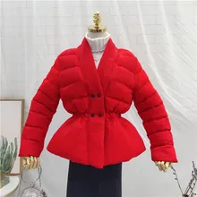 Cotton coat winter new V-neck waist slim cotton jacket