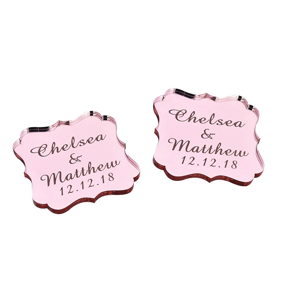 20PCS Personalized Engraved Mirror Rose Gold Square Baby Shower Lettering Name Card Tags Wedding Tags Party Gift Tags Favors - Цвет: Style1Without Hole