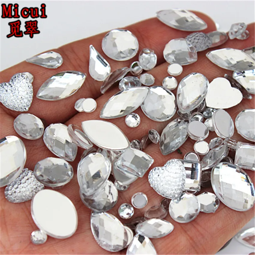 fabric and sewing supplies 22g About 300pcs Mixed Shape Sizes Acrylic Rhinestones 3D Nail Art Crystal Stones Non Hotfix Flatback Craft DIY Decorations MC38 dressmaking material shops near me Fabric & Sewing Supplies