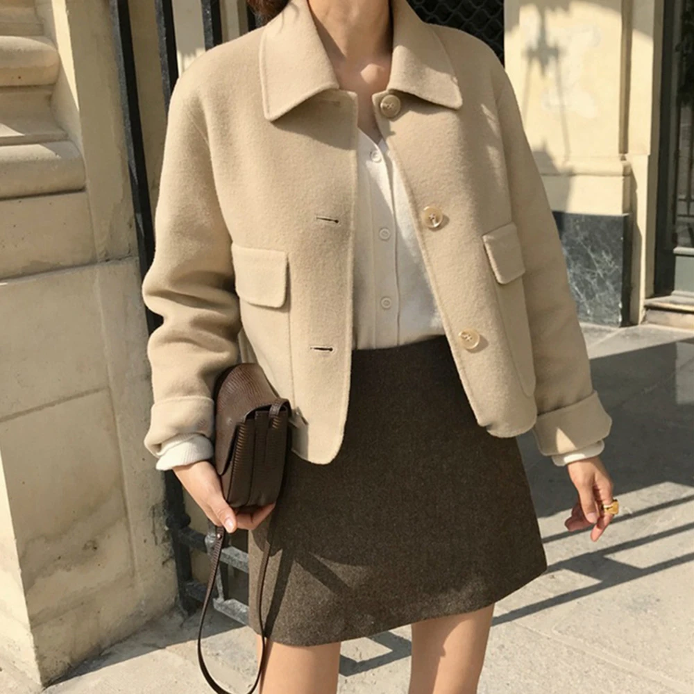 Beige short coat womens Outlet