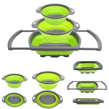 

Silicone Foldable Colander Drain Folding Baske Collapsible Drain Strainer Fruit Vegetable Washing Basket Kitchen Storage Bowl