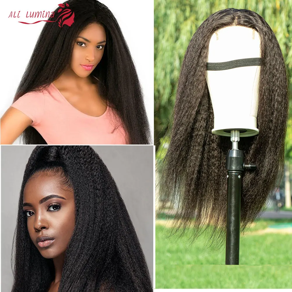 Kinky Straight Wig Human Hair Wigs Lace Closure Wig 180% Remy Brazilian Hair Wigs Real Human Hair Lace Wig Pelucas Baratas
