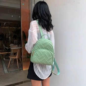 

2020 Fashion Korean Pure Color Student Bag New Lady Backpack Soft Leather Backpack