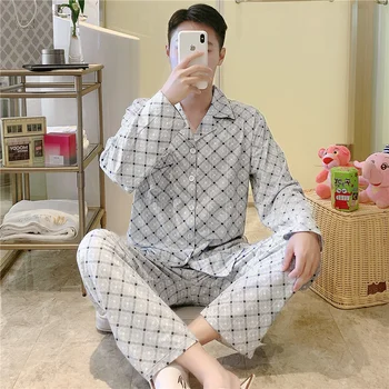 

XIZOU Winter Pure Cotton Pajamas For Men Solid Grey Sleepwear Autumn Pyjamas Men Pijamas Hombre Clothes 100% Cotton Pyjamas