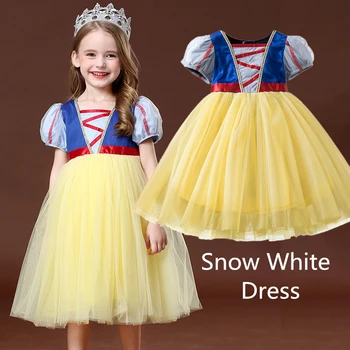 

3-8 Year Girls Dress Mid-Calf Length Vestido Infantil Summer Baby Girl Birthday Party Dress Princess Snow White Cosplay Costume
