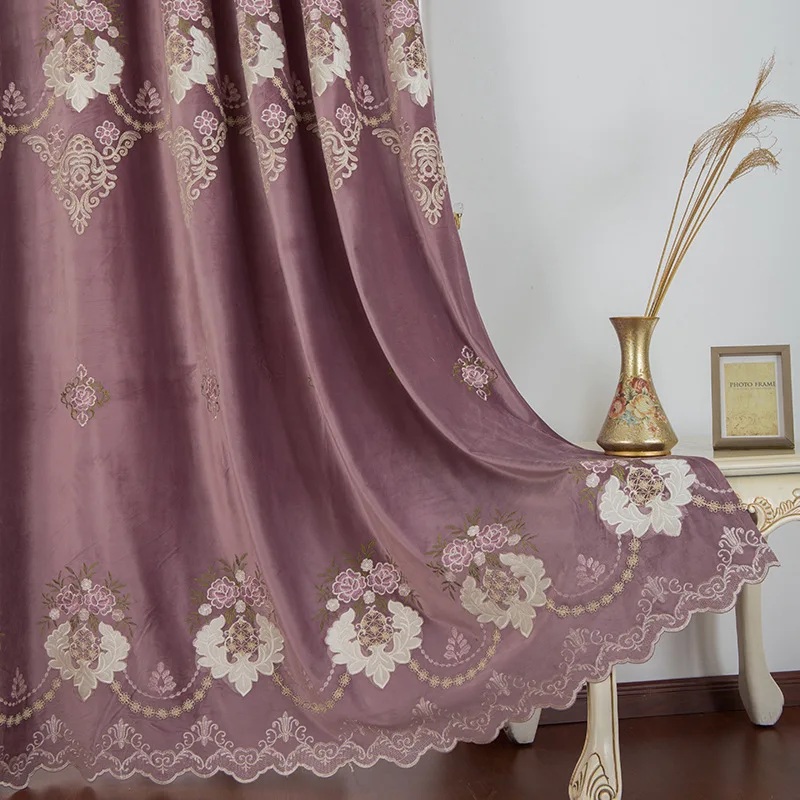 European Style Curtain For Living Room Bedroom Embroidered Study Shading Curtains Fabric Simple Jacquard Curtains Purple Blue Curtains Aliexpress