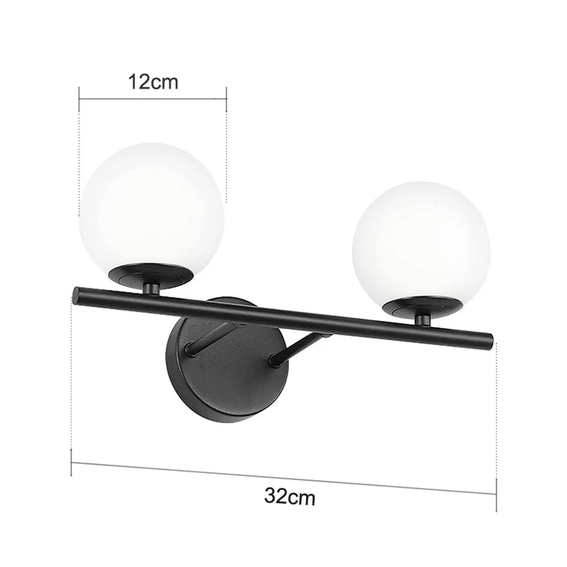 sconce light Black 2-Light Vanity Wall Light Fixtures 32cm Globe Glass Bathroom Mirror Light Modern Wall Bar Sconce For Powder Room Bedroom wall lamps