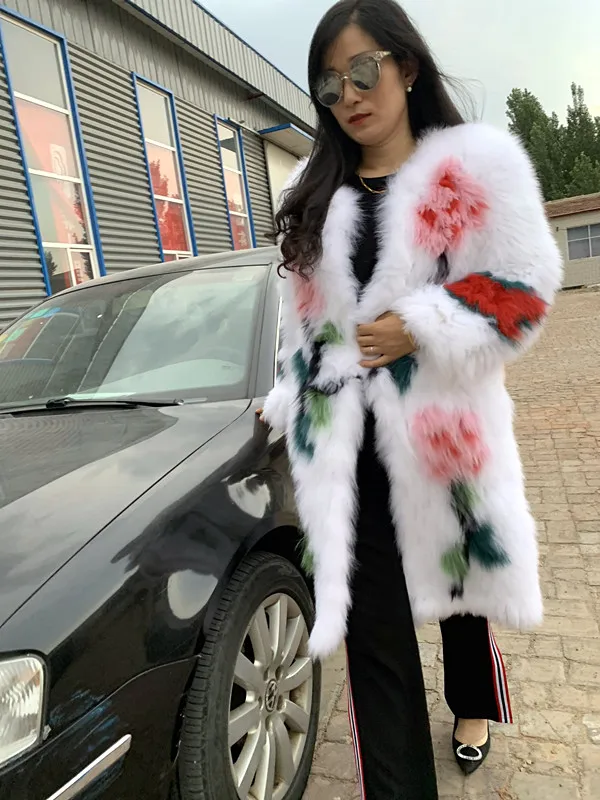 new women's natural real woven fox fur coat outwear
