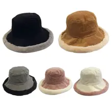Женская зимняя Вельветовая бархатное ведро шляпа с широкими полями сплайсинга плюшевая шапка рыбака 40JF