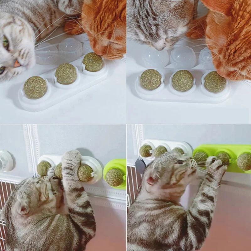 Три упаковки натуральные игрушки для кошек Catnip мячи для лечения самоклеющиеся поворачивающиеся кошачьи стены крепление для игры котов Очищающая игрушка "зубы"
