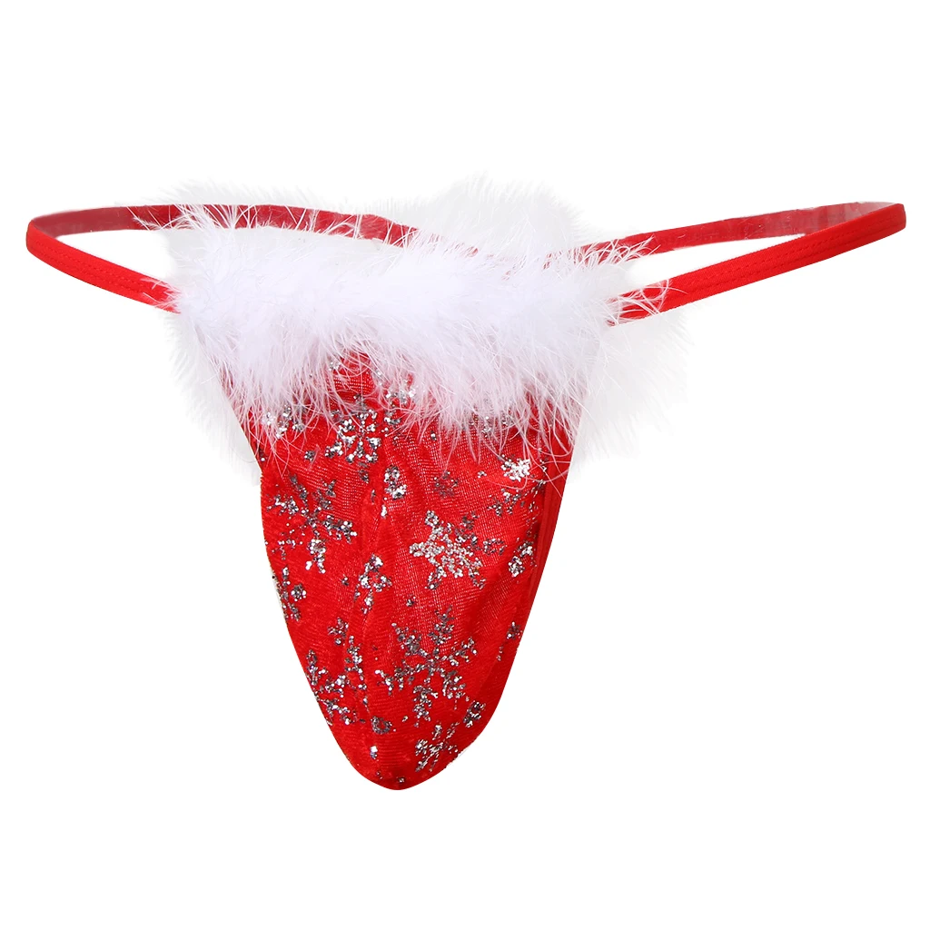 Men&rsquo;s Christmas Gift Snowflake G-String Bikini Thongs Underwear Sexy Briefs T-Black Lingerie Party Cosplay Costume