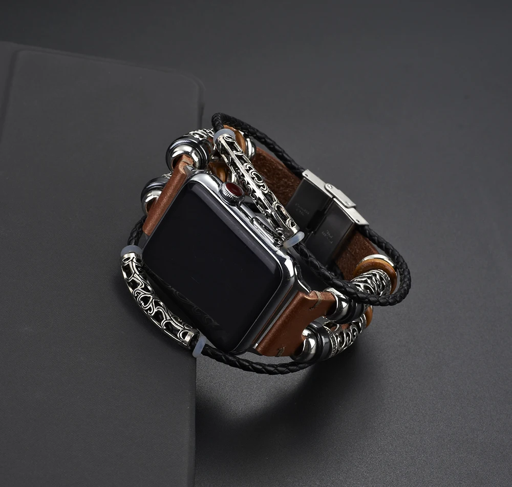 UEBN ремешок из натуральной кожи для Apple watch серии 5 Ретро с ювелирными украшениями на запястье 38 мм 42 мм 40 мм 44 мм ремешок для iwatch 5/4 Ремешки для наручных часов