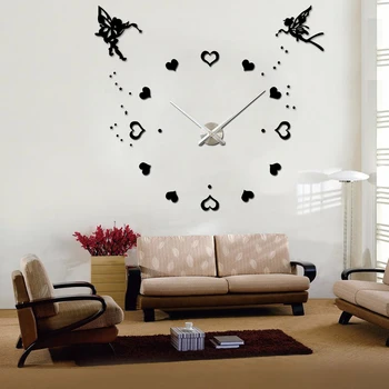 

Large Wall Clock Modern Design Big Silent 3D Wall Clocks for Kids Room Decor Love Hearts Self adhesive DIY Angel Wall Stickers