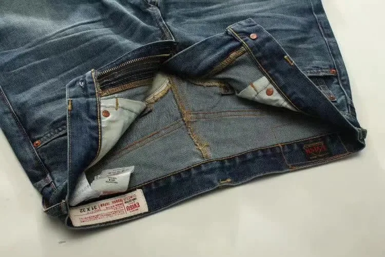 Evisu новые дышащие высококачественные модные мужские штаны теплые джинсы прямые с принтом для отдыха мужские хлопковые брюки E6141