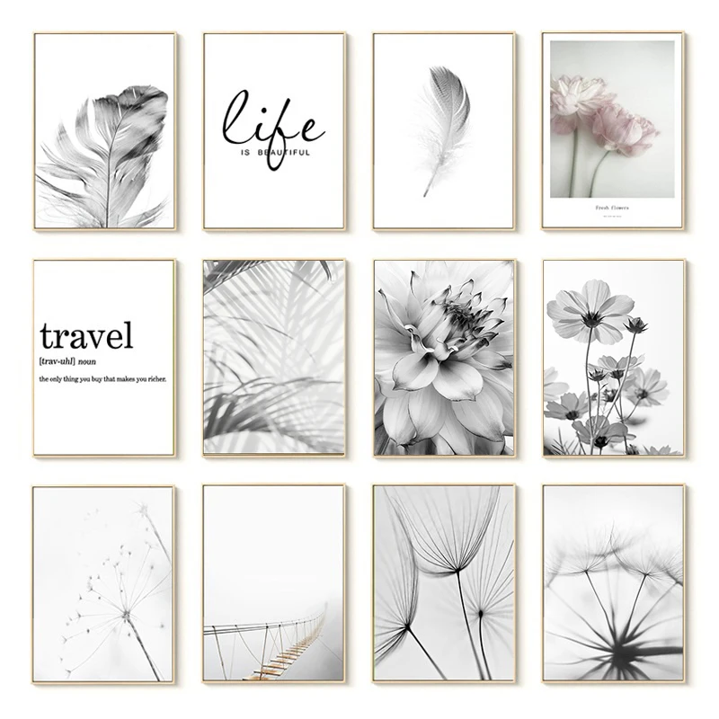 Posters-Black-And-White-Flower-Print-Fresh-Wall-Art-Feather-Dandelion-Pictures-Canvas-Living-Room-Decoration (3)