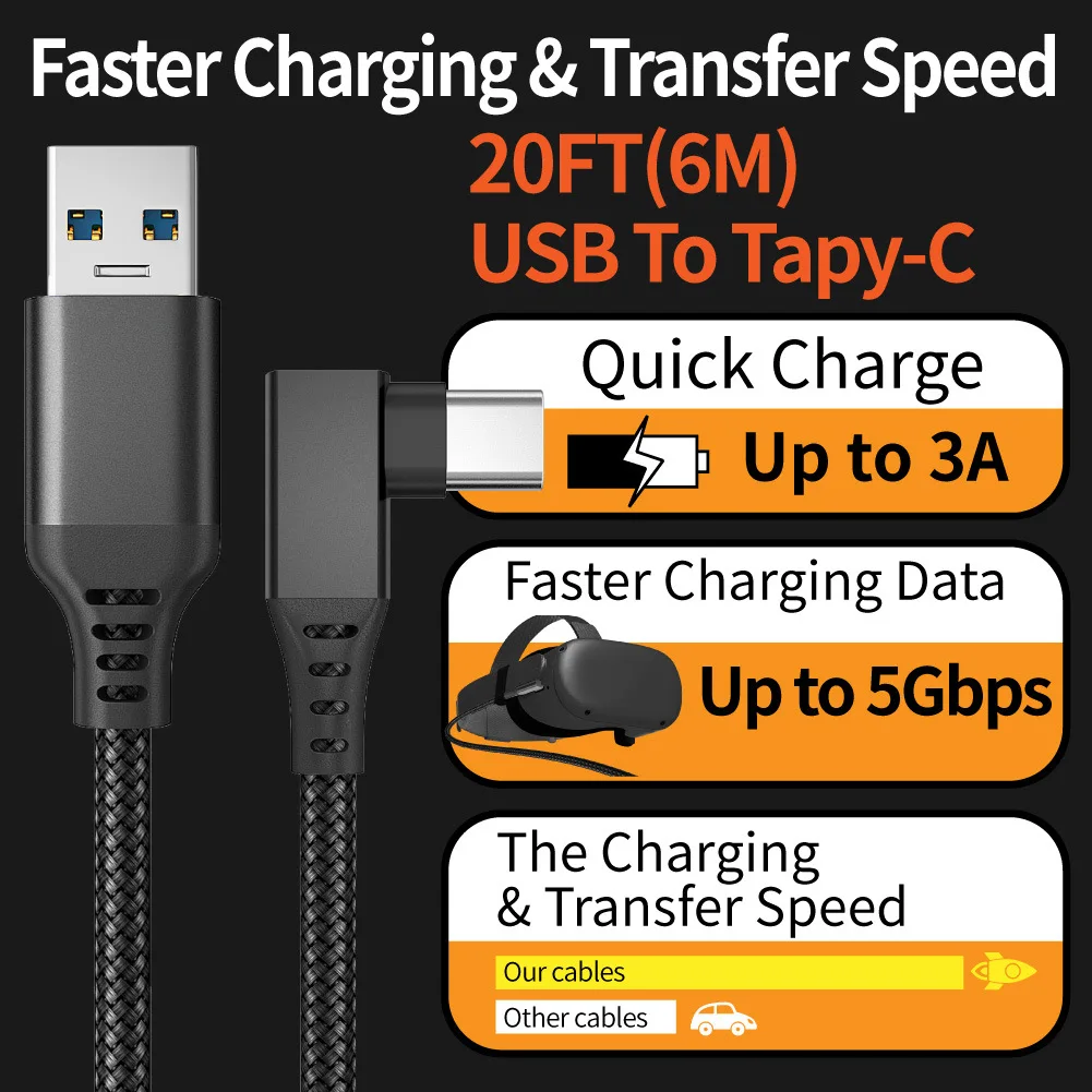 Charging Cable Data Line For Oculus Quest 2 1 Link VR Headset USB 3.2 Fast Charges Type-C Data Transfer Cable VR Accessories