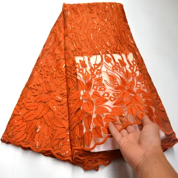 

High Quality Sequins Nigerian Lace French lace Orange African Lace Fabric for Party Dress 5yards/lot
