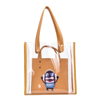 

Transparent Handbag 2020 New Ladies PVC Cartoon Printing Two-piece Casual Shopping Bag Shoulder Girl Bag