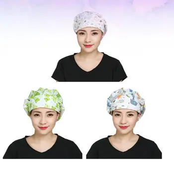 

3Pcs Pure Cotton Printed Kitchen Oil Soot Resistant Hat Headcloth Nightcap Adjustable Working Hat for Hairdressers Workers