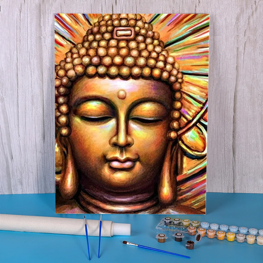 Religion Buddha Diy Painting By Numbers Set Acrylic Paints 50*70 Canvas