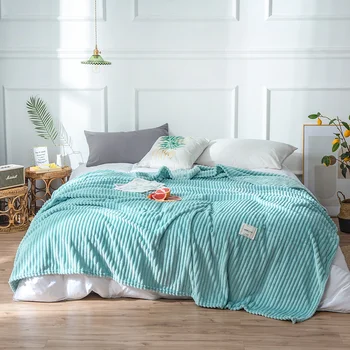

Stripe Blankets Luxury Quilts Twin Full Queen Solid Blankets Soft Throw Flannel Blankets on Bed/Car/Sofa Rugs Blue Blankets