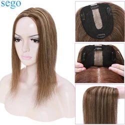 SEGO 10x12cm Silk Base Real Human Hair Toppers For Women Density 120% Natural Hairpiece Top Crown Hair Clip In Hair Extensions