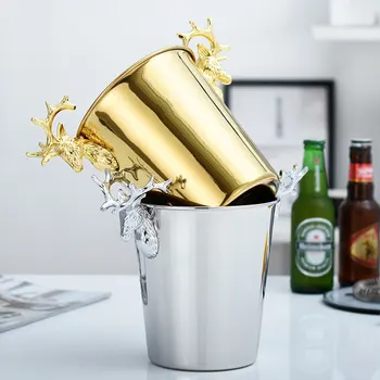 

3/5L Deer Head Ice Bucket European Retro Champagne Bucket Stainless Steel Plating Ice Wine Red Ice Buckets