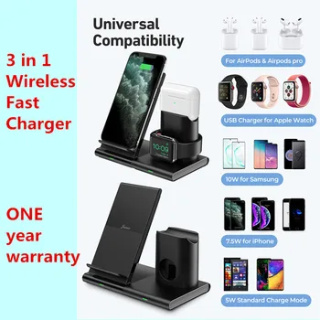 

Seneo 3 in 1 Qi Fast Wireless Charger Stand Foldable Charging pad Station For iPhone 11 XR X 8 Apple Watch Samsung Airpods Pro