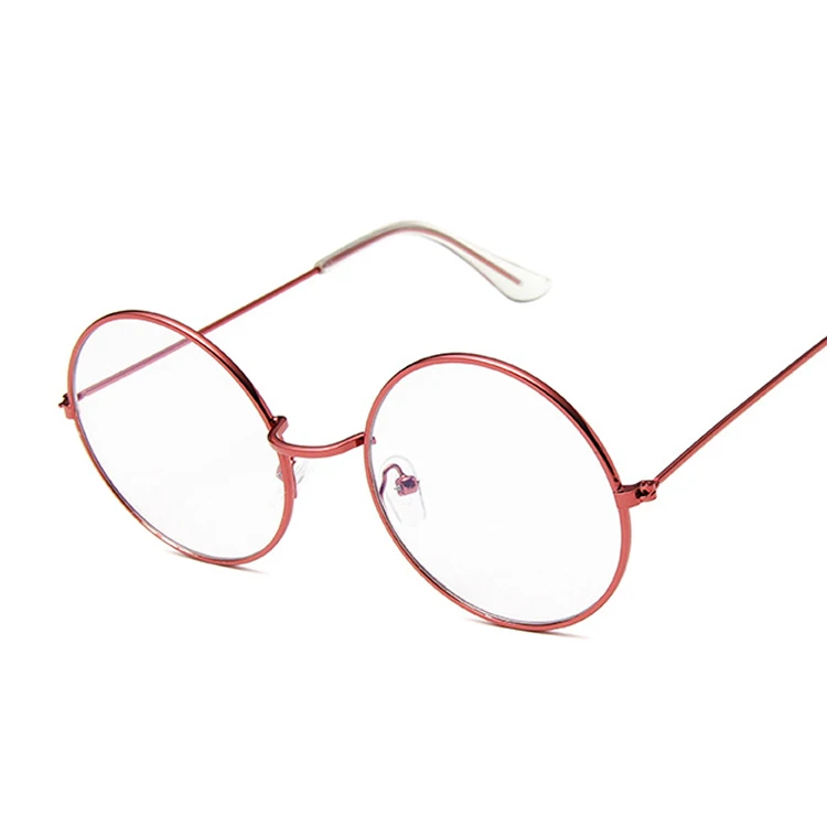 Винтажные круглые очки с прозрачными линзами, Модные Золотые круглые очки с металлической оправой, оптические очки для мужчин и женщин, оправа для очков, поддельные очки - Цвет оправы: Red Trans