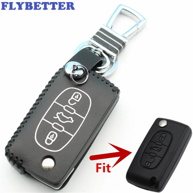 FLYBETTER из натуральной кожи 3 кнопочный Выкидной ключ чехол для peugeot 207/407/407SW для Citroen C4/C5/C6/C8 L2188