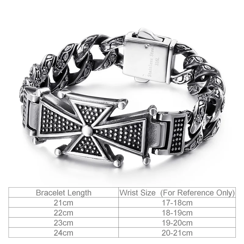 Fongten Skull Cross Curb Men's Bracelet Vintage Black Silver Cuban Chain Stainless Steel Skeleton Male Bracelets Bangle Jewelry - Окраска металла: J3-KB111166