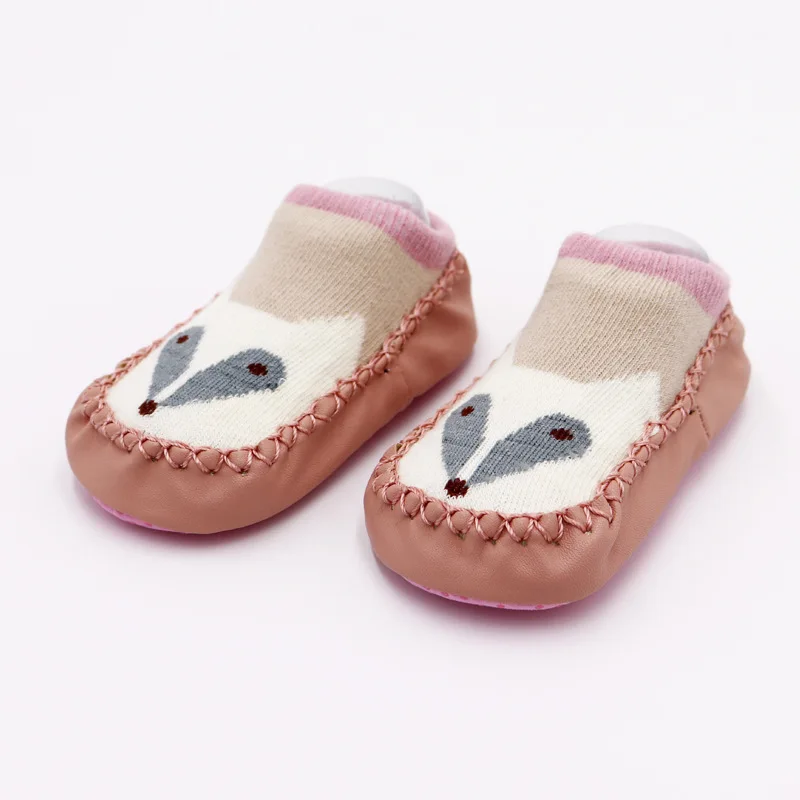 Новорожденных Весна-осень-зима детские носки милые забавные нескользящие носки для маленьких мальчиков, с резиновой подошвой, носки для маленьких девочек милые носки для девочек - Цвет: White fox