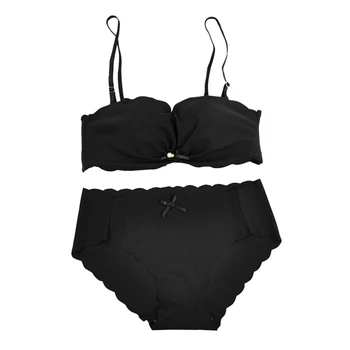 

Wavy Pattern Sexy Underwear Set Gathered Without Steel Ring Bow Bra + Briefs Half Cup Padded Push Up Bra Briefs Sets