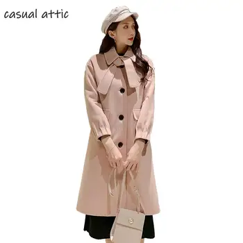 

Autumn Winter Korean Wool Blend Jacket Coat 2019 Elegant Casual Coat Female Long Fashion Overcoat Jackets Blend Office Tops