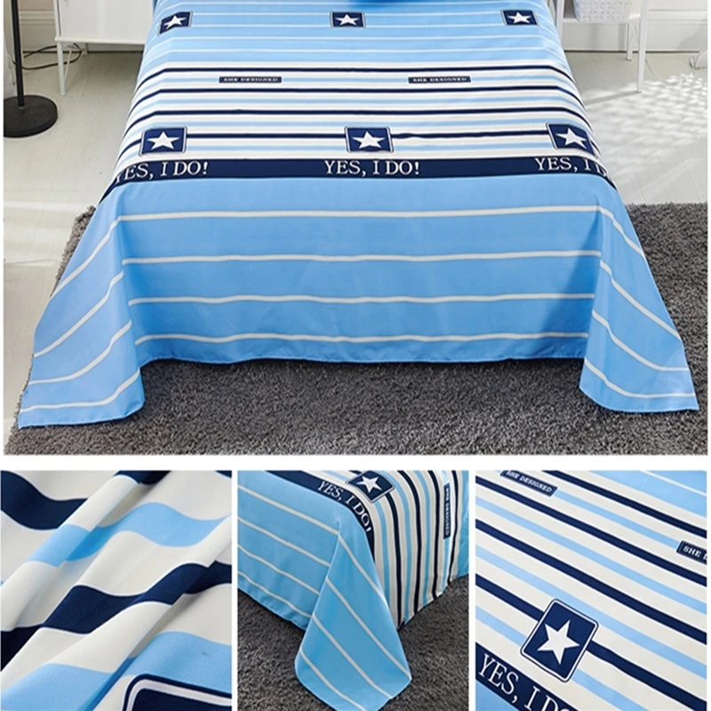 Classic Striped Bed Sheet 1pcs Polyester Fabric Right Angle Luxury Bedspread Comfortable Breathable Bedding Small Fresh Style